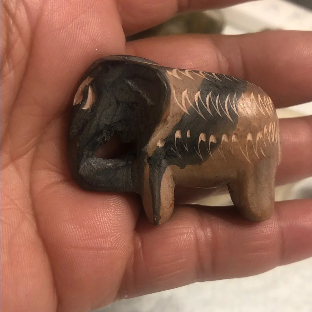Vintage Mini Elephant Figurine Set in Beige, Cream, Brown and Blue